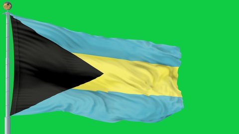 Bahamas flag is waving 3D animation green background. Bahamas flag waving in the wind. National flag of Bahamas. flag seamless loop animation. high quality 4K resolution