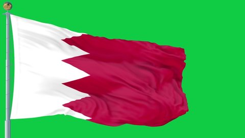 Bahrain flag is waving 3D animation green background . Bahrain flag waving in the wind. National flag of Bahrain. flag seamless loop animation. 4K