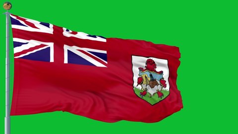 Bermuda flag is waving 3D animation green screen. Bermuda flag waving in the wind. National flag of Bermuda. flag seamless loop animation. 4K