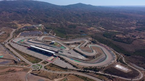 Aerial video shooting of the racetrack for cars and motorcycles, a view from the sky.