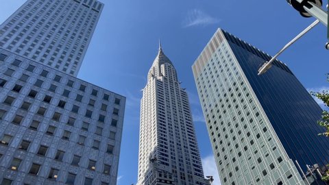 New York, NY USA - September 28  2021: New York City, 42nd Street and Skyscrapers, Chrysler Building
