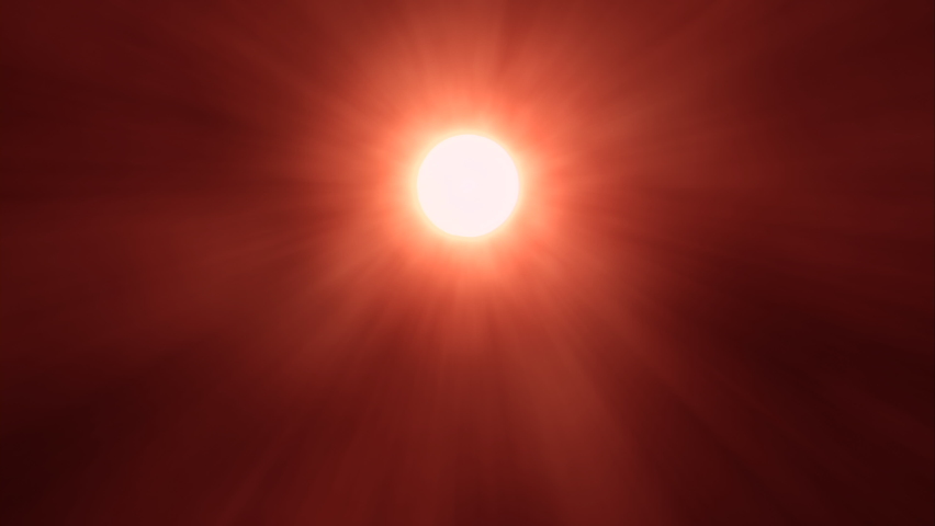 Shimmering solar rays of the orange sun reaching its zenith. Solar energy radiation concept. Amazing 3d animation Royalty-Free Stock Footage #1080324398