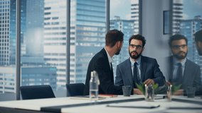 Businesspeople in Modern Office: Business Meeting of Two Businessmen Talking. CEO and Executive Director Working on Digital e-Commerce Project. Planning, Finding Solutions. Stylish Reflection Shot - Powered by Shutterstock - Get 15% off with code: PIKWIZARD15