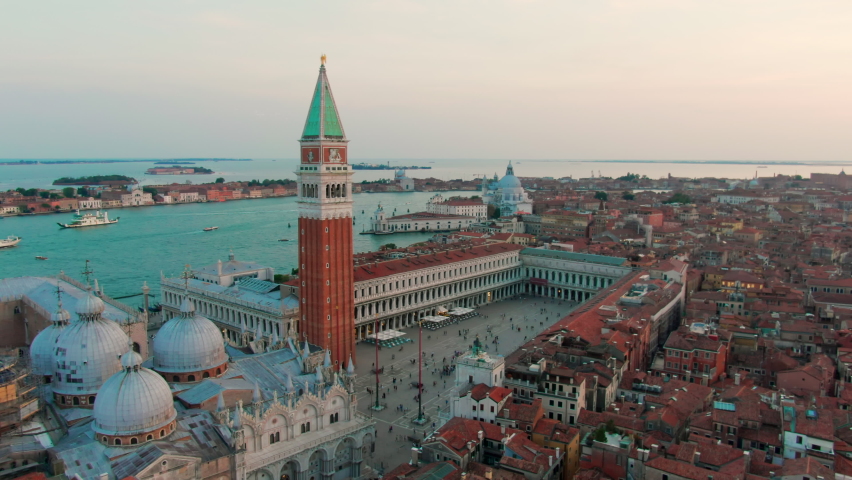 Aerial drone video of famous Saint Mark
