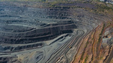 quarry open pit huge iron ore mining large quarry drone flying over the pit 4K video