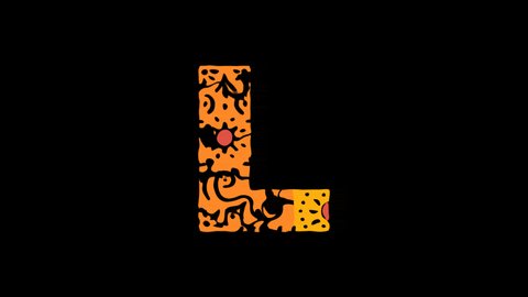 Letter L. 4K, Transparent Alpha channel. Cartoon Animation, Shake twitch effect. Ethnic ornament, national folk pattern in letter. 3 colors. Capital Letter L for ABC education, erudition, game.
