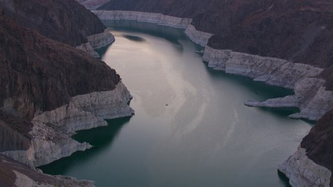 Lake Mead, Nevada circa-2021: Aerial view of Lake Mead. Shot with Cineflex from Helicopter with RED 8K.