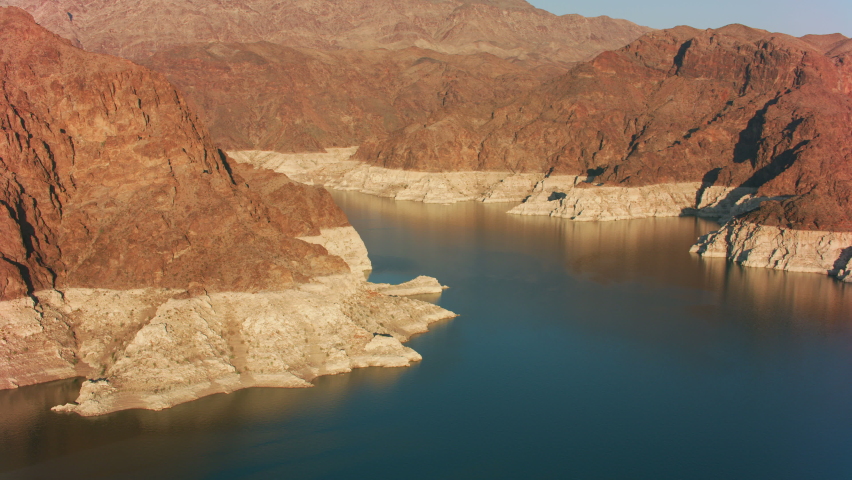 Lake Mead, Nevada circa-2021: Aerial view of Lake Mead. Shot with Cineflex from Helicopter with RED 8K.