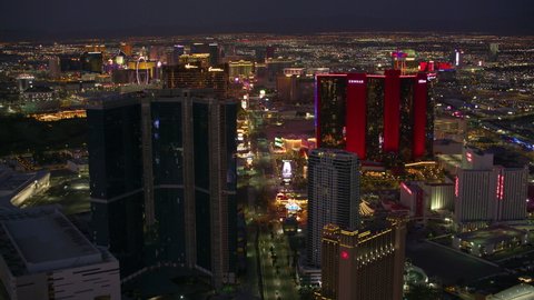 Las Vegas, Nevada circa-2021: Aerial view of the Las Vegas Strip. Shot with Cineflex from Helicopter with RED 8K.