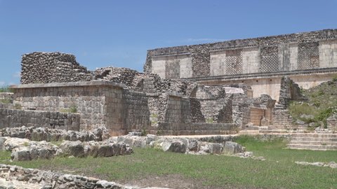 UXMAL, YUCATAN, MEXICO - MAY 2021: Ruins of Uxmal an ancient Mayan city in Yucatan peninsula