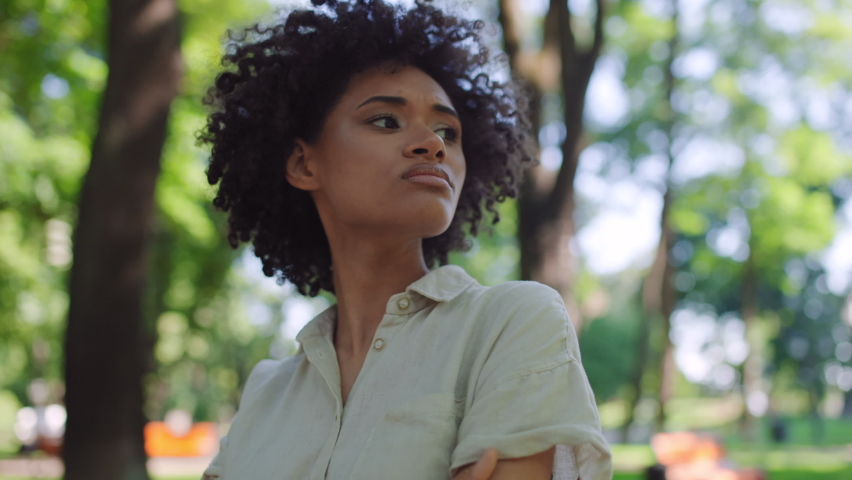 Upset african american woman walking in park, break-up, loneliness, problems | Shutterstock HD Video #1080338177