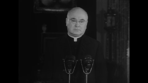 CIRCA 1950 - Francis Cardinal Spellman makes an appeal at the beginning of New York's Catholic Charities drive.