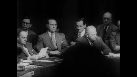 CIRCA 1950 - The US' Austin, China's Tingfu and Russia's Malik are key figures in a UN Security Council meeting that votes to intervene in Korea.
