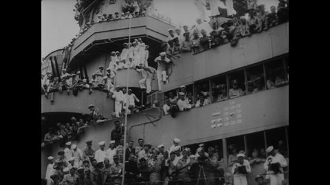 CIRCA 1945 - General MacArthur begins his remarks on the USS Missouri regarding Japan's formal surrender.