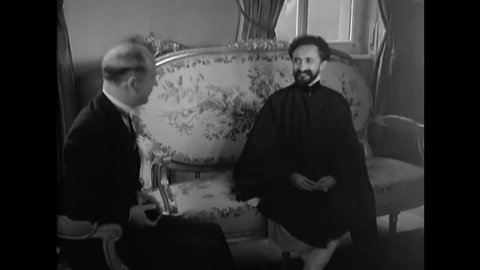 CIRCA 1935 - Haile Selassie, the Emperor of Ethiopia, is interviewed on a modest estate.