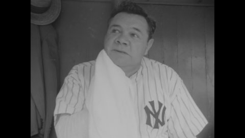 CIRCA 1948 - A memorial for Babe Ruth shows old footage of him happily meeting with children.