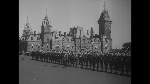 CIRCA 1939 - After Canada declares war on Nazi Germany in order to aid Britain, recruits arrive at Canadian military bases.
