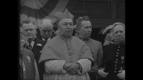 CIRCA 1938 - The Eucharistic Congress opens in New Orleans, Louisiana with Catholic bishops on hand to watch the parade.