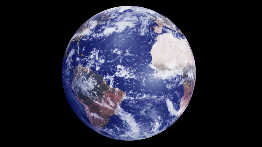 Photo realistic 3d earth slowly spinning on black background. Animation of Planet Earth rotation. Elements of this media furnished by NASA. Seamless Looping isolated 4K video, Luma Matte attached.