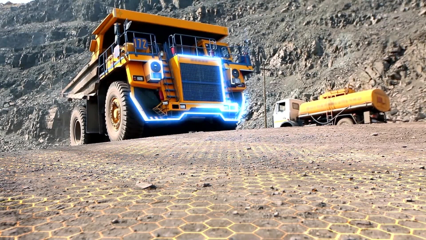Visualization of the work of artificial intelligence. Digitalization in the coal mining sector. Artificial intelligence road scanning. Royalty-Free Stock Footage #1080355229