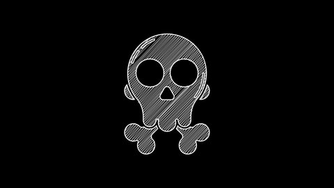 White line Skull on crossbones icon isolated on black background. Happy Halloween party. 4K Video motion graphic animation.