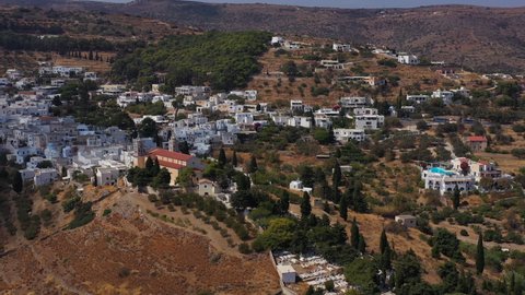 Lefkes village in Paros island in Greece back from the church. Aerial view