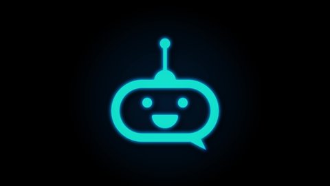 Robot neon icon. Bot sign design. Chatbot symbol concept. Voice support service bot. Online support bot. Motion graphics.