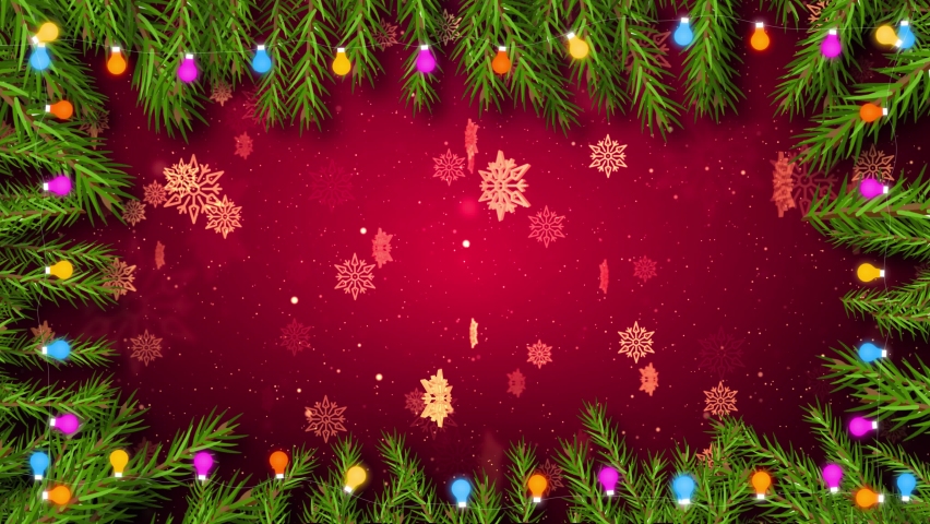 New year and Christmas 2022, 2023. gold inscription Loop background. frame holiday ornaments snowflakes. 4K 3D loop animation. border Frame Winter Snow Fall. without text version included.