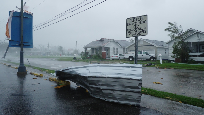 Hurricane Ida Ravages Houma, Louisiana USA As A Category 4 Storm on August 29, 2021