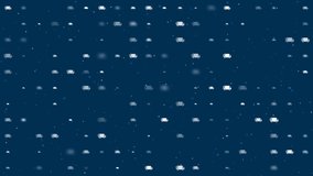 Template animation of evenly spaced delivery symbols of different sizes and opacity. Animation of transparency and size. Seamless looped 4k animation on dark blue background with stars