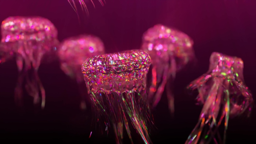 Diamond jellyfish floating upwards. Diamond collection of animals. 3d animation of a seamless loop | Shutterstock HD Video #1080393539