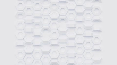 Geometric mosaic grid abstract seamless looping white background with hexagon rotating shape, 3d render creative motion design, wallpaper with honeycomb pattern.