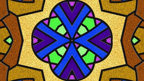 Stained glass window. Color glass. Kaleidoscopic dynamic background. Transparency. Multicolor seamless looping animation footage. Psychedelic motion design. Dj loop. Vj loops. 4K	
