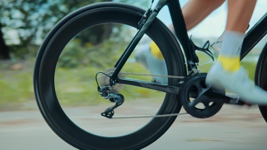 Cyclist On Bicycle Drivetrain System  Chain. Gear,Bike Wheel. Cycling Chain Cassette ,Spokes. Cyclist Pedaling Sport Bike Recreation Endurance Exercising. Sport Recreation Cycling Bike Wheel Transport Royalty-Free Stock Footage #1080410582