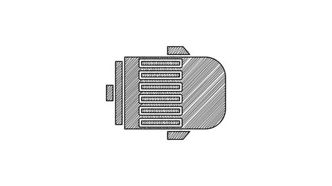 Black line Electric engine icon isolated on white background. Car alternator. 4K Video motion graphic animation.