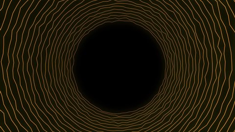 Abstract Seamless Pattern Orange Noise Round Lines on a black background. Abstract ring tunnel. Lines abstract background. 3d loop animation, 4K