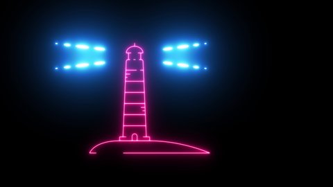 Lighthouse neon line icon. Flickering bright sign. Motion graphic video animaiton.