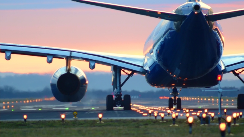 Wo engine et airplane taking of in the early morning at sunrise | Shutterstock HD Video #1080428300