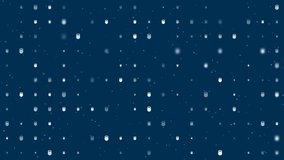 Template animation of evenly spaced sports weight symbols of different sizes and opacity. Animation of transparency and size. Seamless looped 4k animation on dark blue background with stars