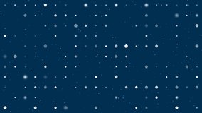 Template animation of evenly spaced pentagon symbols of different sizes and opacity. Animation of transparency and size. Seamless looped 4k animation on dark blue background with stars