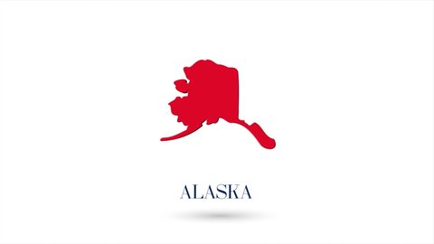 3d animated flat map showing the state of Alaska from the United State of America on white background. USA. Rotating map of Alaska with shadow. USA. 4k