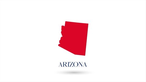 3d animated flat map showing the state of Arizona from the United State of America on white background. USA. Rotating map of Arizona with shadow. USA. 4k