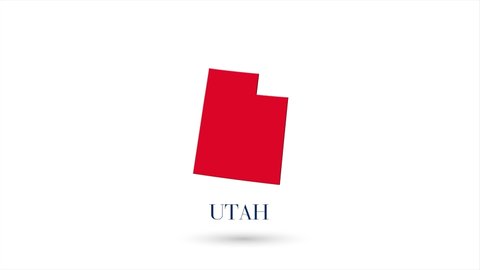 3d animated flat map showing the state of Utah from the United State of America on white background. USA. Rotating map of Utah with shadow. USA. 4k