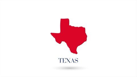 3d animated flat map showing the state of Texas from the United State of America on white background. USA. Rotating map of Texas with shadow. USA. 4k