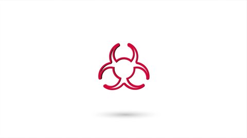 3d animated flat biohazard symbol icon with shadow isolated on white background. Rotating biohazard symbol icon. 4K video motion graphic animation.