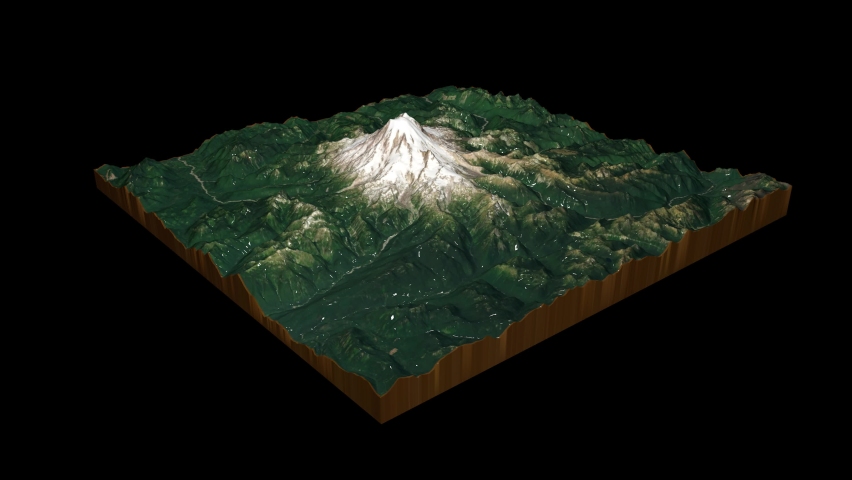 Mount Rainier terrain map 3D render 360 degrees loop animation