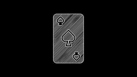 White line Playing card with spades symbol icon isolated on black background. Casino gambling. 4K Video motion graphic animation.