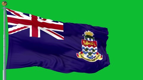 Cayman Islands flag is waving 3D animation green Background. Cayman Islands flag waving in the wind. The national flag of the Cayman Islands. 