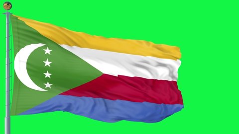 Comoros flag waving in the wind green background. National flag Union of the Comoros, flag seamless loop animation. 4K