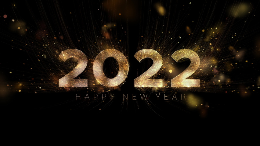 Happy New Year 2022 golden particles black background new year resolution concept. | Shutterstock HD Video #1080476036